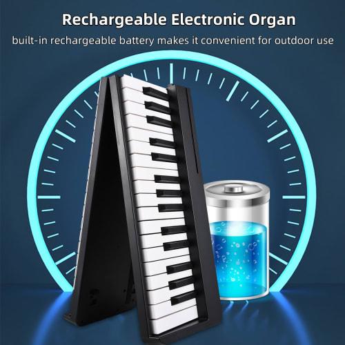 Btuty 61-Key Folding Digital Piano, Multifunctional Electronic Organ, 61 High-Sensitivity Piano Keyboard with LCD Display, Built-in Rechargeable Batte