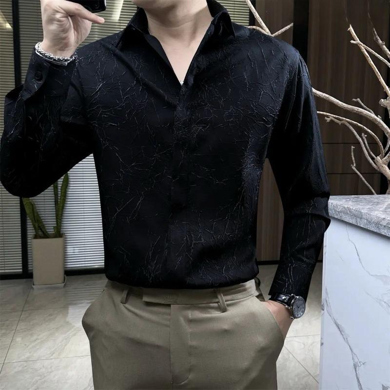 Spring Autumn New Fashion Polo Collar Long Sleeved Shirts Casual Versatile Western Loose Commuting Simple Comfortable Men's Top