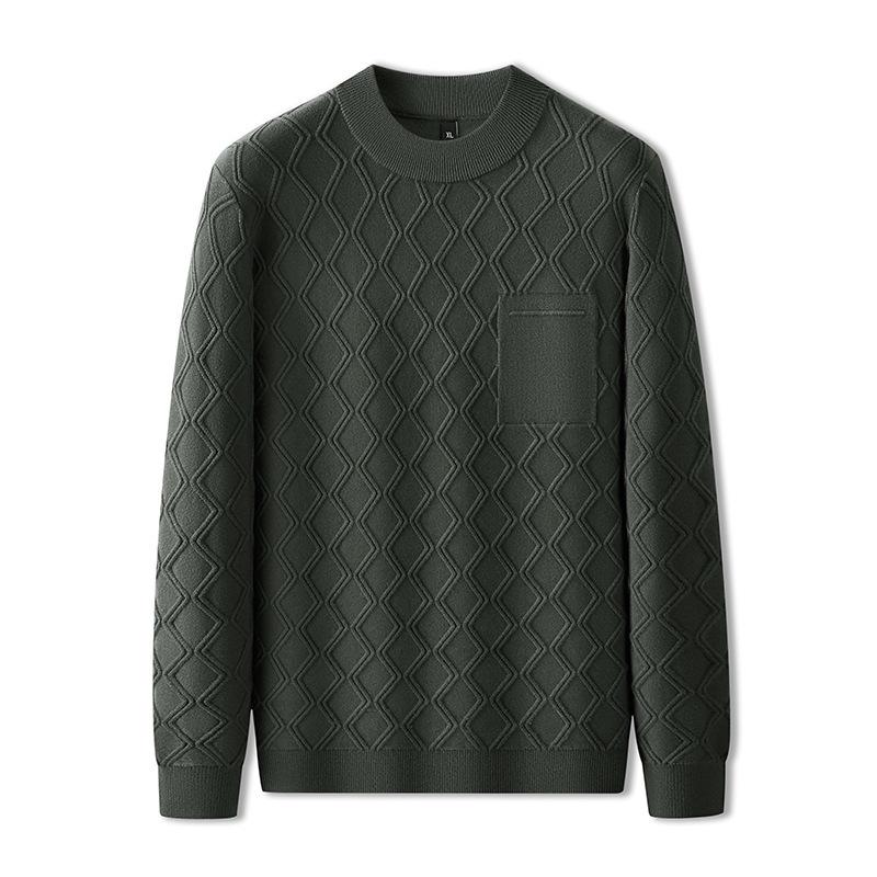 2025 Autumn Plus Size Men's Knitwear: Trendy Casual Round Neck Solid Color Long Sleeve Sweater