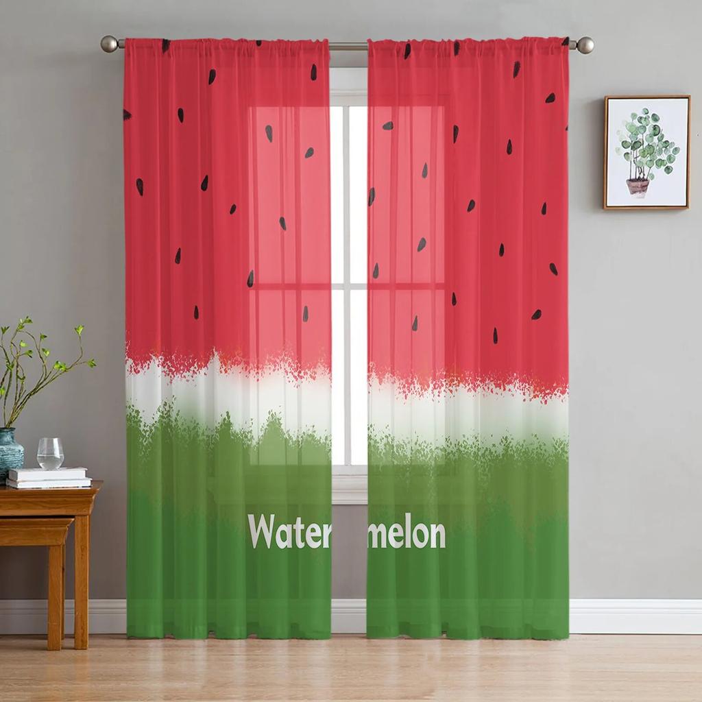 Watermelon Fruit Cartoon Sheer Curtain for Bedroom Tulle Voile Curtain for Kitchen Living Room Decor Window Treatment