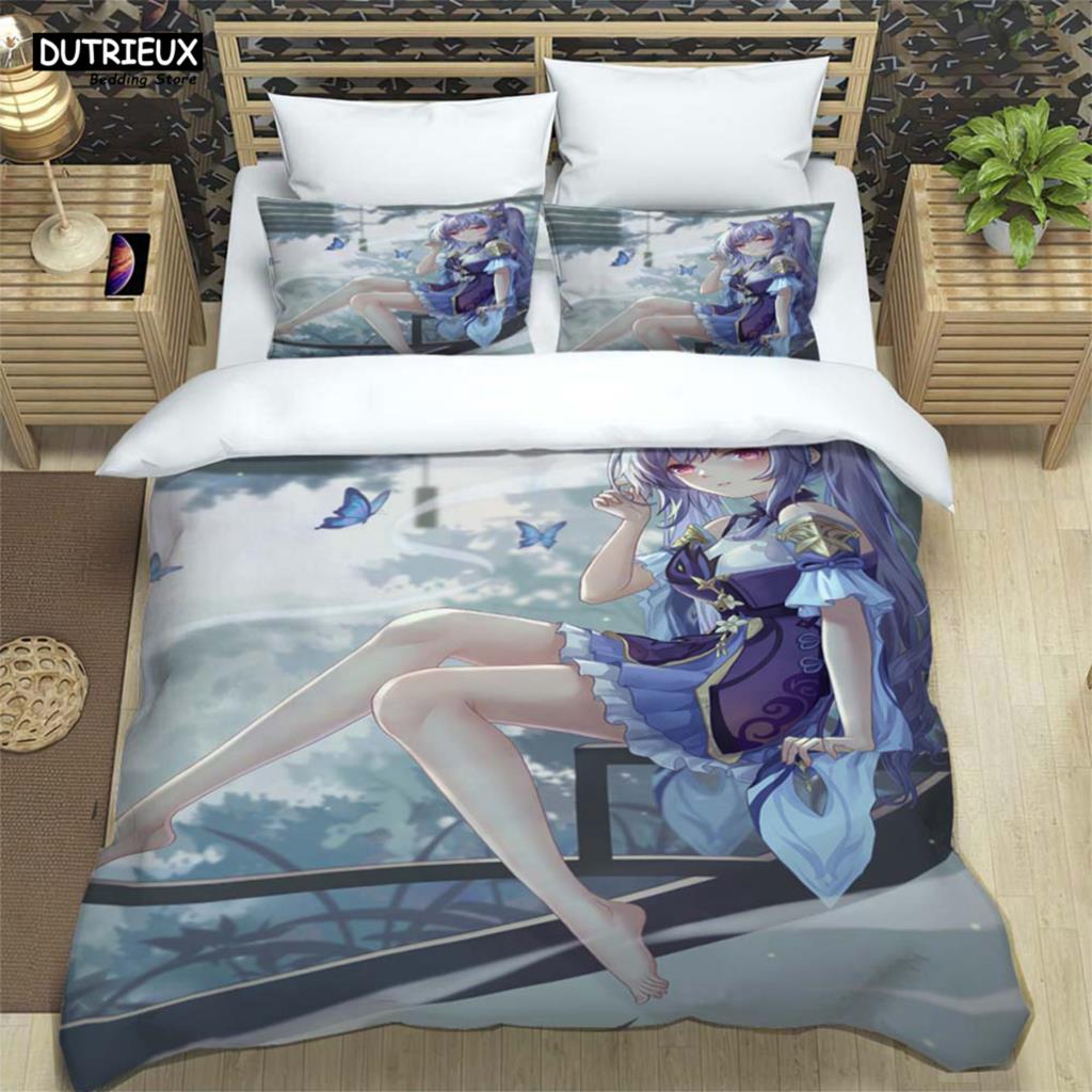 Genshin Impact Bedrucktes Polyester Bettwäscheset Für Jungen Und Mädchen Dreiteilig Bequem Weich Paar Geschenk Bettwäschesets
