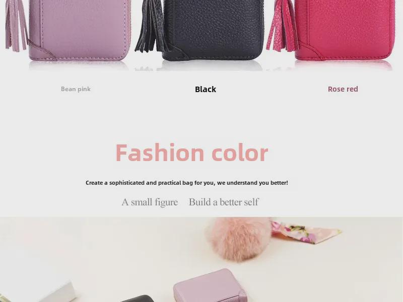 Women's RFID-Blocking Cowhide Card Holder with Zipper and Anti-Demagnetization for Credit Cards and Driver's License