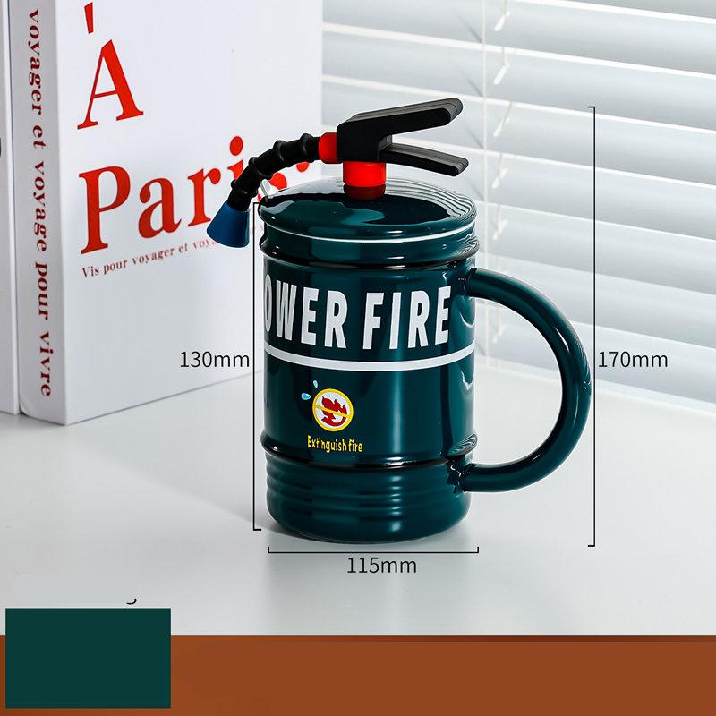 450ML Fire Shaped Extinguisher Ceramic Mug with Spoon Handle Lid Porcelain Coffee Tea Milk Cup Breakfast Water Gift for Fireman