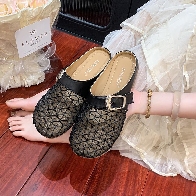 

Женская обувь на мягкой подошве универсальна с одной педалью 2025 крутые тапочки Baotou новые женские летние полутапочки для ленивых 40 чёрный