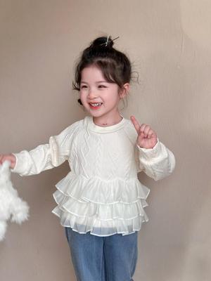 Sweat-shirt de princesse à manches longues patchwork dentelle style 2025 pour petites filles, mode coréenne.