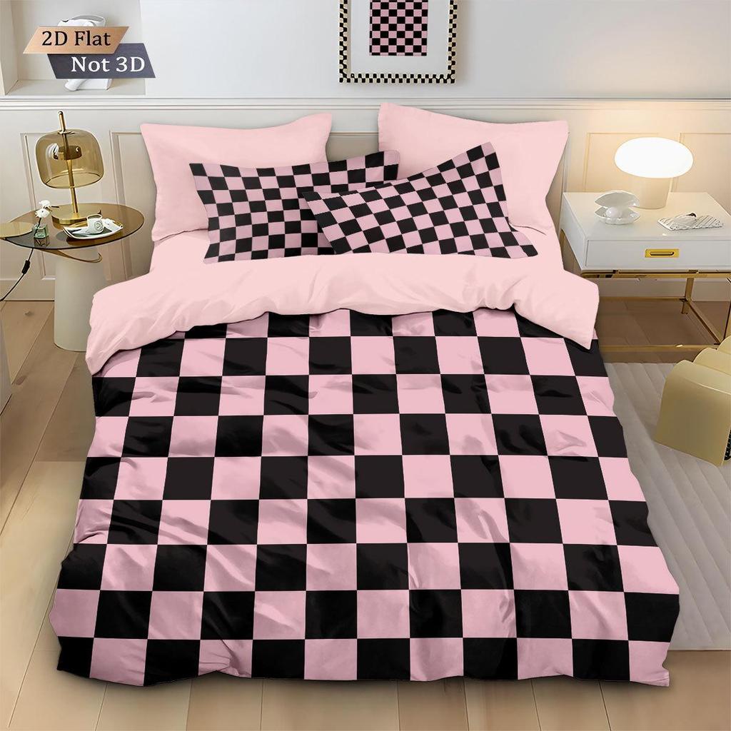 Geometric Colorful Checkerboard 3D Printed Brushed Duvet Cover Set