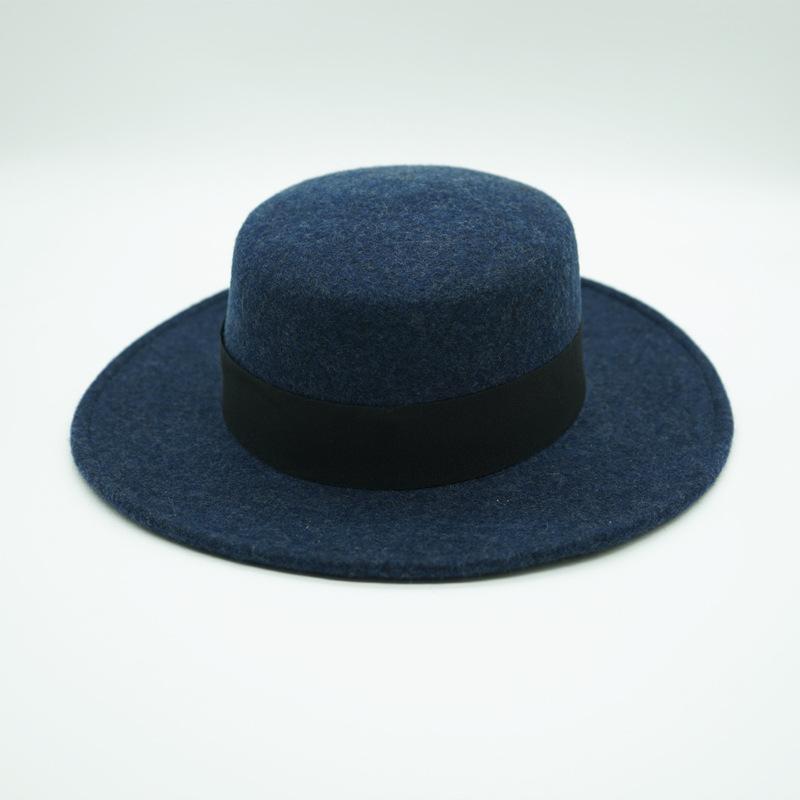 French retro oat wool woolen flat top top hat women's autumn and winter versatile British wide brim Panama camel felt hat