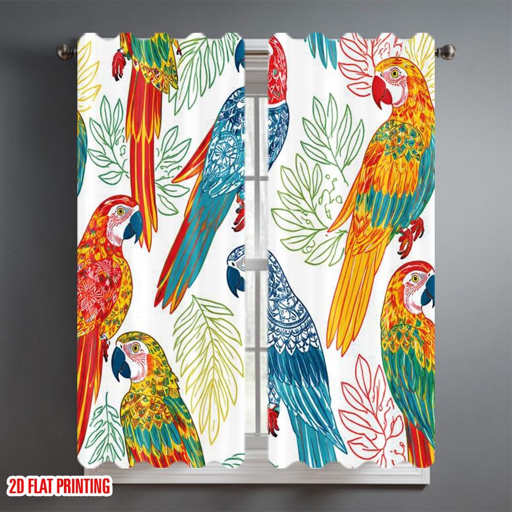 2D flat printing 2pcs Curtain Curtains Colorful Parrots Among Leaves Digital Printed Polyester Drapes Family Party Decoration