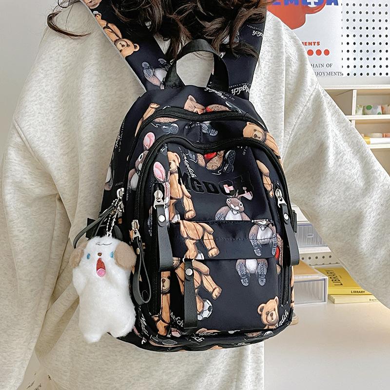 Student Schoolbag Female Bear Print Backpack Graffiti Junior High School Student Small Backpack