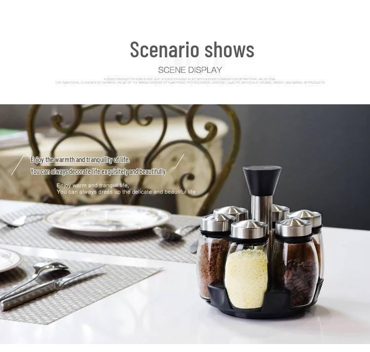 Rotating Glass Spice Jar Set - Creative Kitchen Seasoning and Condiment Organizer