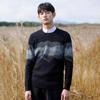 WOOG2005 Plus Velvet Black Jacquard Sweater - Men's Autumn/Winter 2025, Round Neck, Slightly Loose Knitwear.