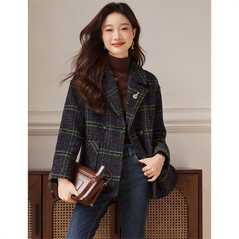 Women's Plaid Wool Blend Coat