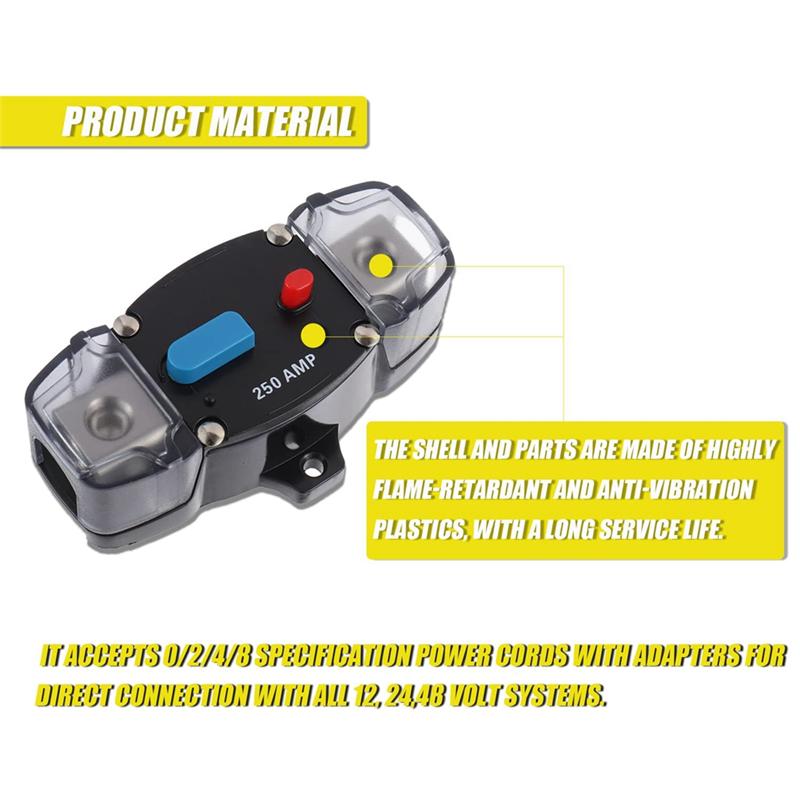 NEW-250A 12-48 Volt DC Self Recovery Circuit Breaker With Manual Reset Button For Automotive Rv Marine Boat
