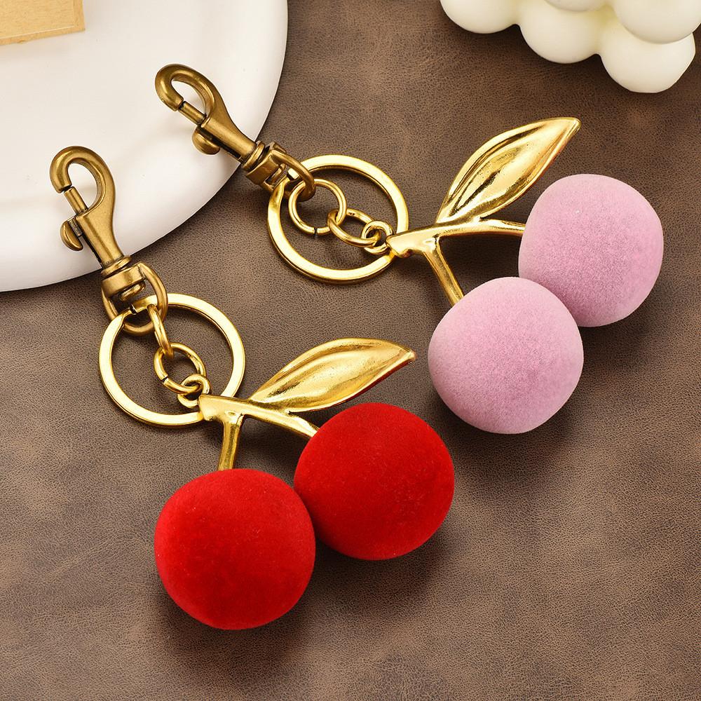 Cherry Fruit Bag Charm With Plush Finish For Handbags And Keychains