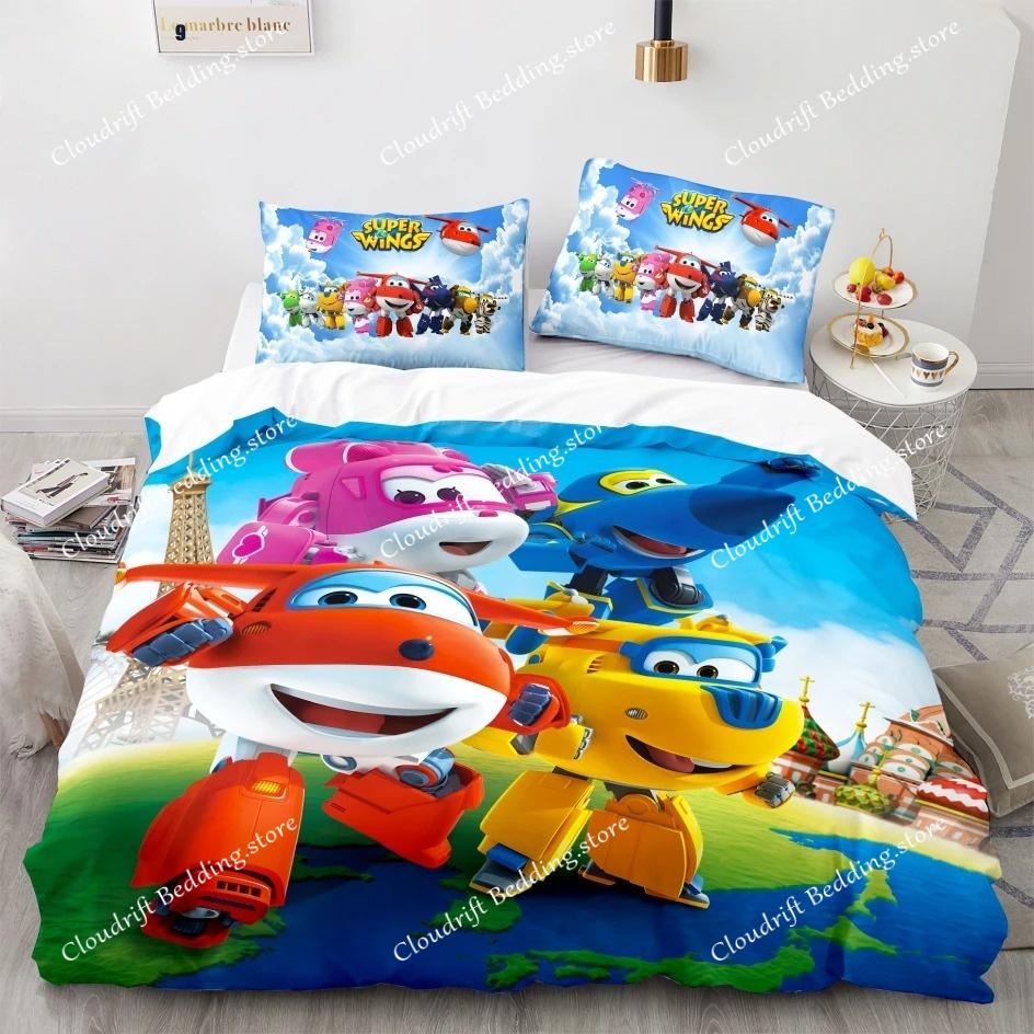 Super Wings Bedding Set Bedspread Single Twin Full Queen King Size Game Super Wings Bed Set Children's Kid Bedroom Duvetcover