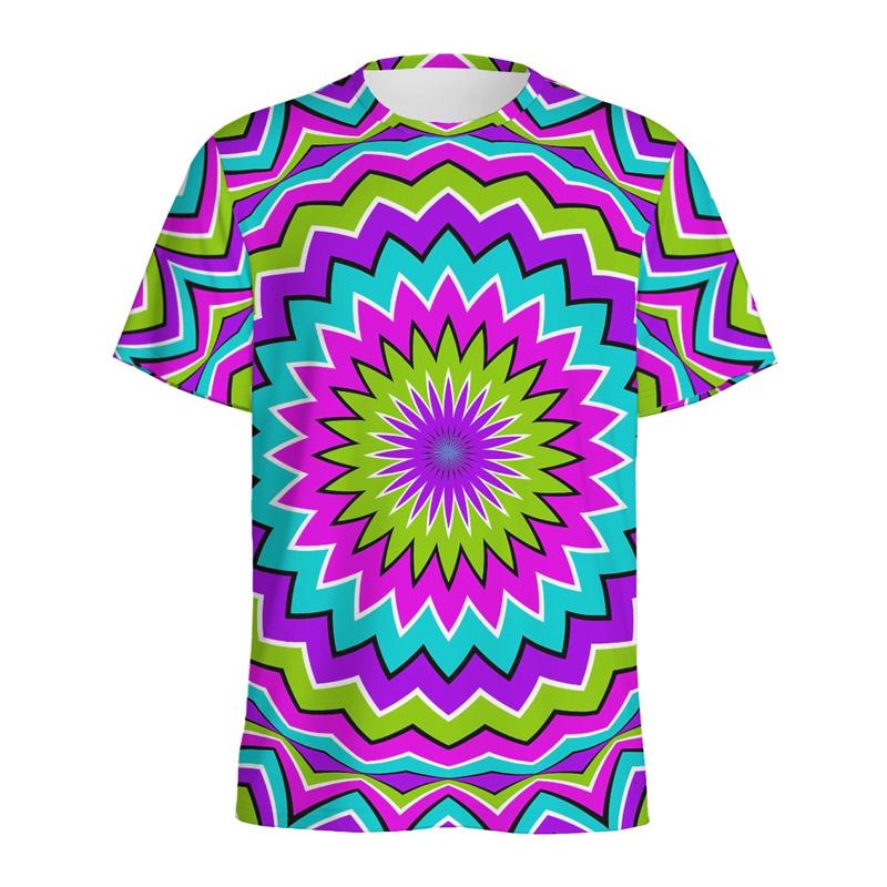 Men's Abstract Spiral Dizziness Printed T-shirt, Summer Casual Shorts, 3D Printed Fantasy T-shirt, Women's Streetwear