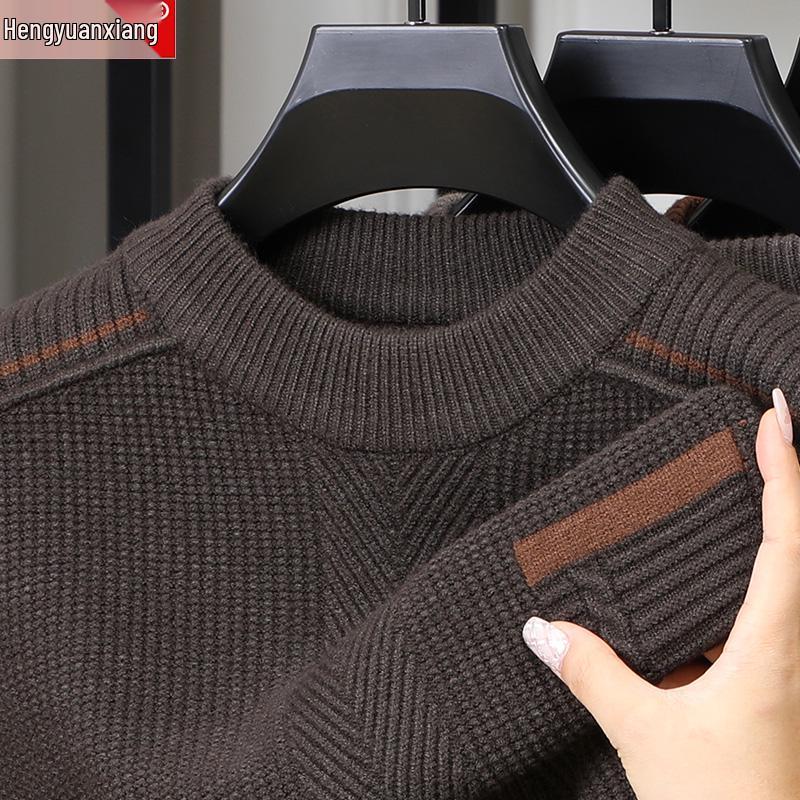 Hengyuanxiang Men s Thick Wool Sweater - 100% Pure Wool Winter Knitwear for Middle-aged Dads XL