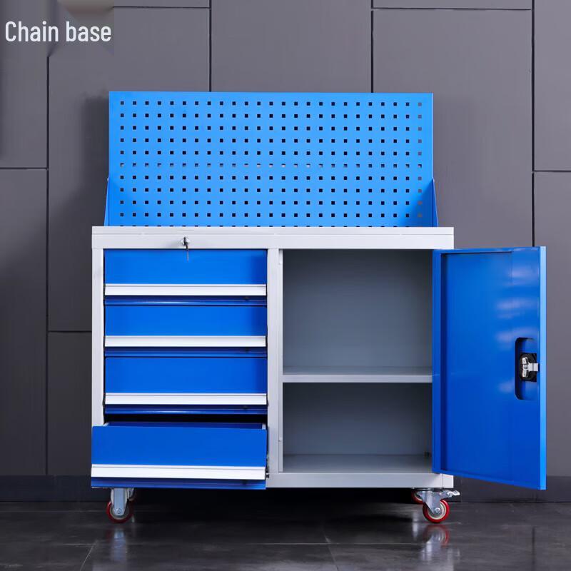 Heavy-Duty Mobile Workshop Tool Cabinet 4 Drawers, 1 Door, With Wheels & Pegboard