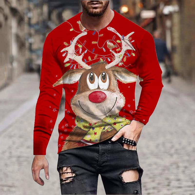 

Футболка с длинным рукавом с 3D-принтом «Олень Санта-Клауса», мужской пуловер в уличном стиле, топ в стиле Харадзюку, одежда 6XL