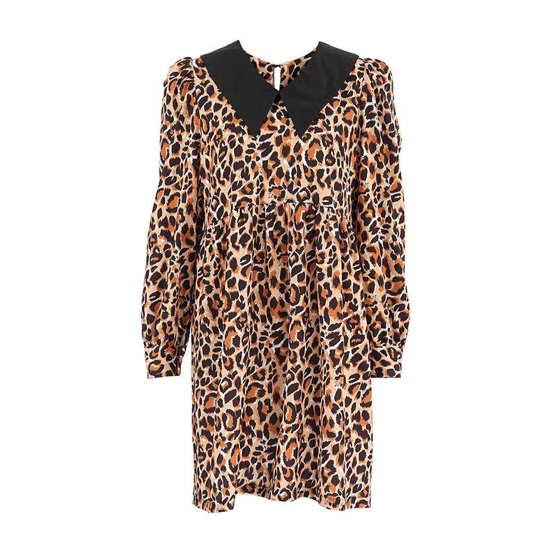 Fashion Leopard Print Print Dress Retro Street Long Sleeve Short Dress Sexy Waist Trimming Sexy Wind