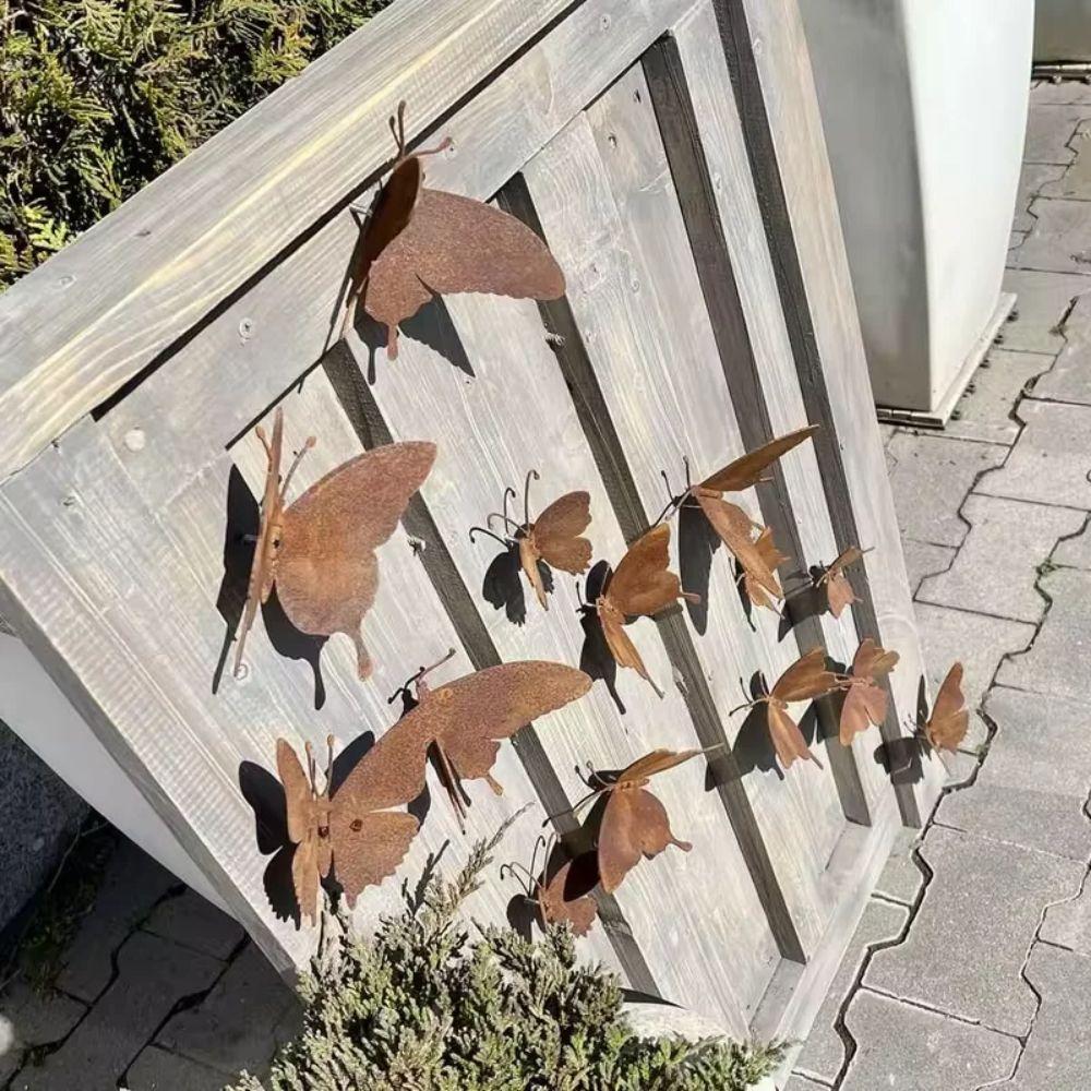 

15 Pcs Home Rusty Metal Butterfly Rustic Garden Fence Decor Natural Rust Wall Art