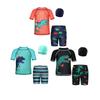 European & American Boys' Dinosaur Print Quick-Dry Sun Protection Swimsuit Set (Swim Shorts + Two Tops)