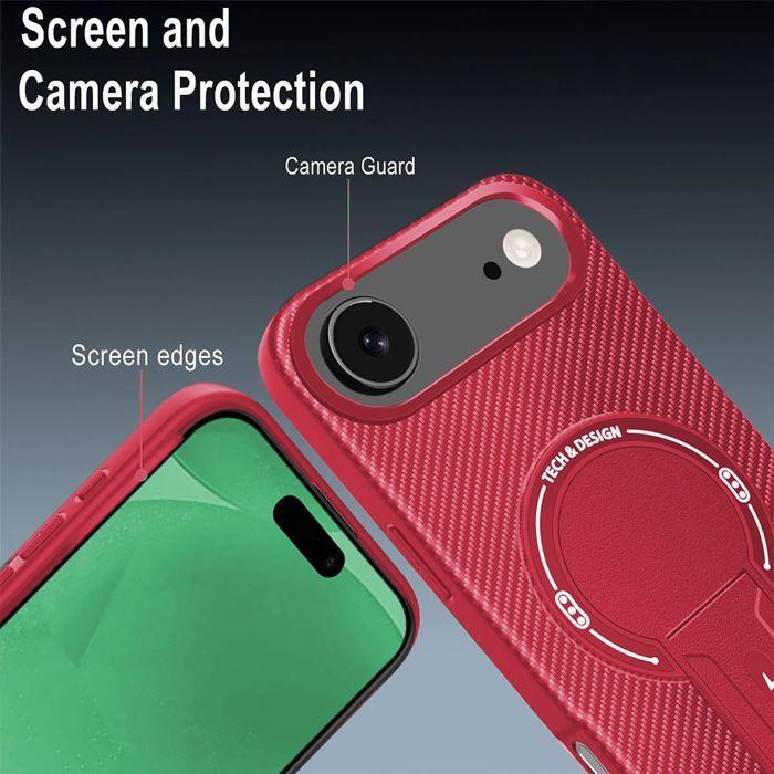 Coque de Protection - BOOLING - pour iPhone Air - Fibre de Carbone avec Cercle Magnétique Support Rouge