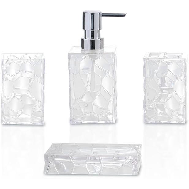 Bathroom Accessories Set 4-Piece Plastic Gift Set with Toothbrush Holder, Toothbrush Cup, Soap Dispenser, Soap Dish(Gray)