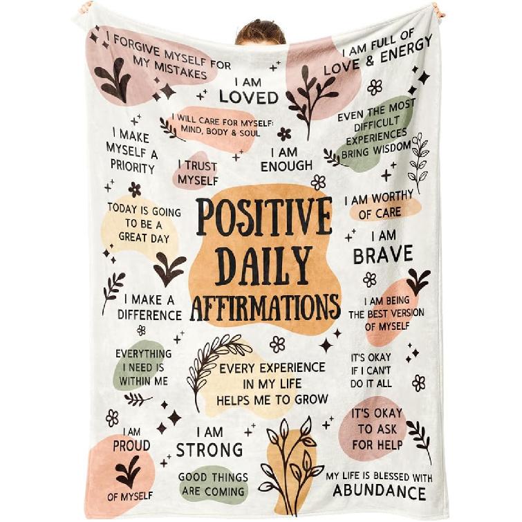 Positive Affirmation Gifts - Soft Blanket with Daily Affirmations Messages, Motivational Gifts, Stress Relief Gifts, Encouragement Gifts for Women,