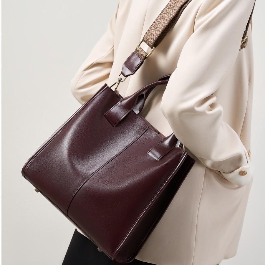 Women's tote bag 2025 new autumn and winter crossbody bag, large-capacity bucket shoulder handbag, genuine leather women's bag