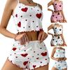 Set 2 Piese Pijama Dulce cu Imprimeu Summer Love pentru Femei, Bretele, Pantaloni Scurți, Pijama Pure Desire pentru Femei