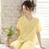 Summer New Pajamas Women's Pure Cotton Cotton Yarn Short-sleeved Cropped Pants Chest Pad Can Be Worn Outside Loose Loungewear Set 11