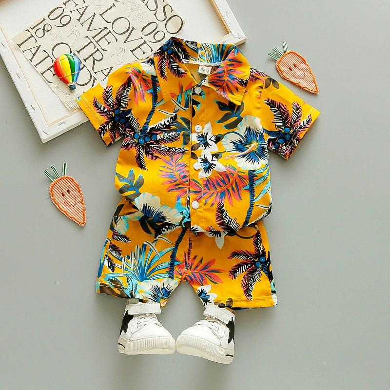 Summer Clothes Handsome Boys Summer Hawaii Clothing  Children's Shirt Korean Girls Short-sleeved Baby Clothes Beach
