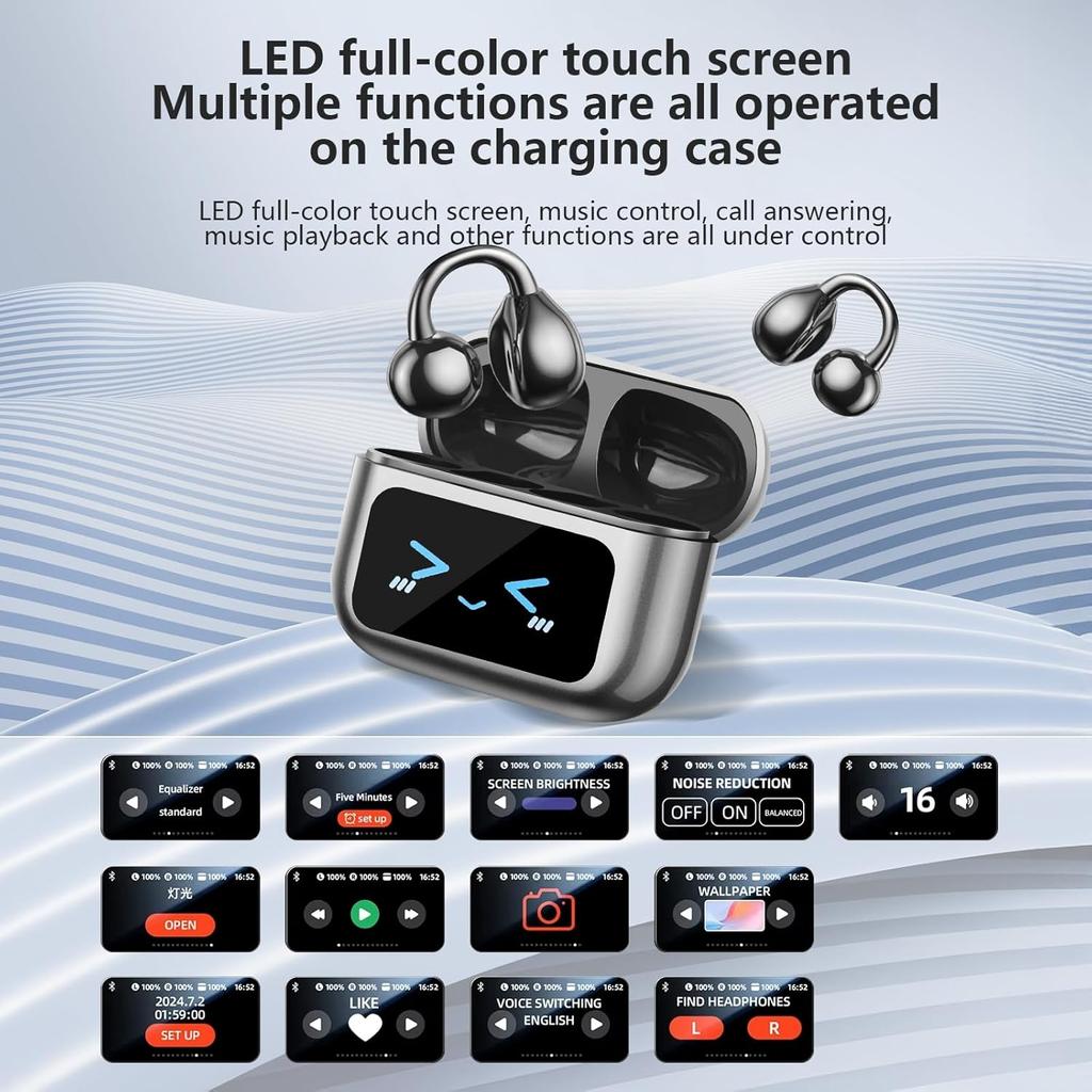 Słuchawki douszne z klipsem na ucho z otwartym uchem Inteligentny ekran dotykowy Słuchawki bezprzewodowe Bluetooth 5.4 z otwartym uchem Wbudowany mikrofon Wodoodporne słuchawki IPX7 na Androida iOS