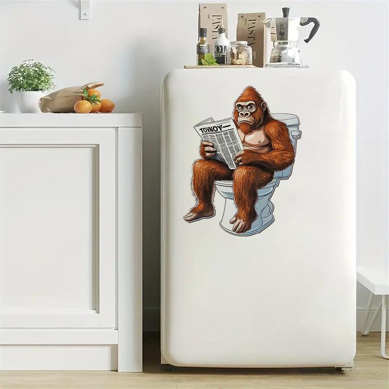 3D Funny Cartoon Gorilla Reading Newspaper Toilet Wall Sticker Self-Adhesive Waterproof Removable Bathroom Home Decor Art