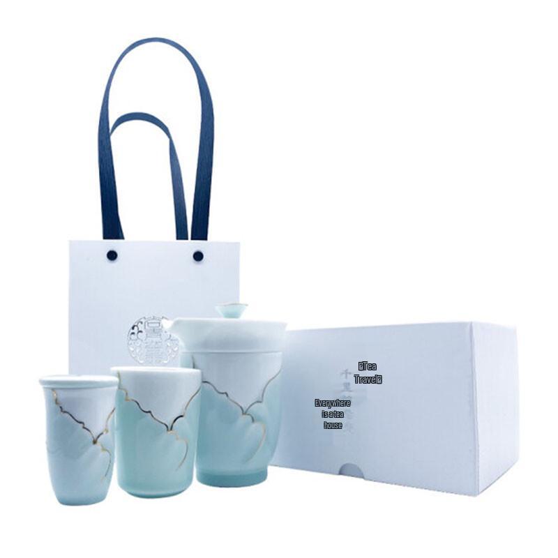 Yuzhe Gold Rim Jade Kung Fu Tea Set