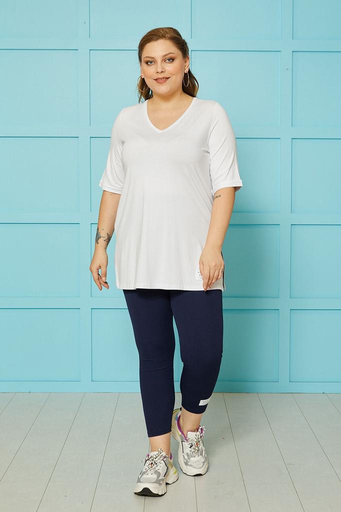 Tricou Stil Femei Mărime Mare Gât în V Larg de Bază