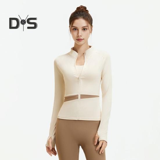 Women's Workout Jacket Full Zip Up Cropped Yoga Jacket Long Sleeve Slim Fit Athletic Top Running Track Sportwear for Fitness