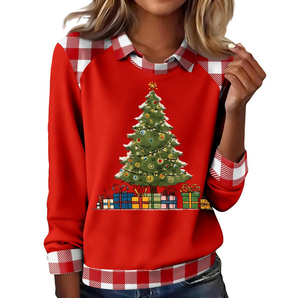 Women's Fashion Christmas Printed Long-Sleeve Pullover Top