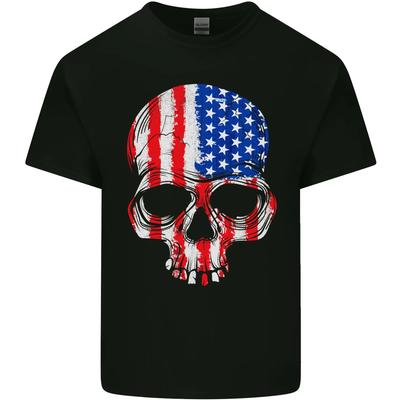 USA Skull America Stars and Stripes Flag Biker Kids T-Shirt Childrens