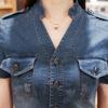 Women's Summer High Quality V Neck Denim Dress Jeans Dress Elegant Casual Cowboy Dresses Knee Length Vintage