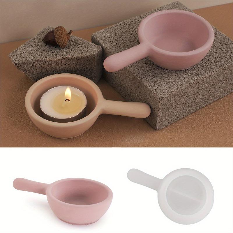 Gypsum Concrete Casting Craft Molds With Handle Candle Cup Mold Frying Pan Shape Candle Holder Conrete Mould Storage Cup