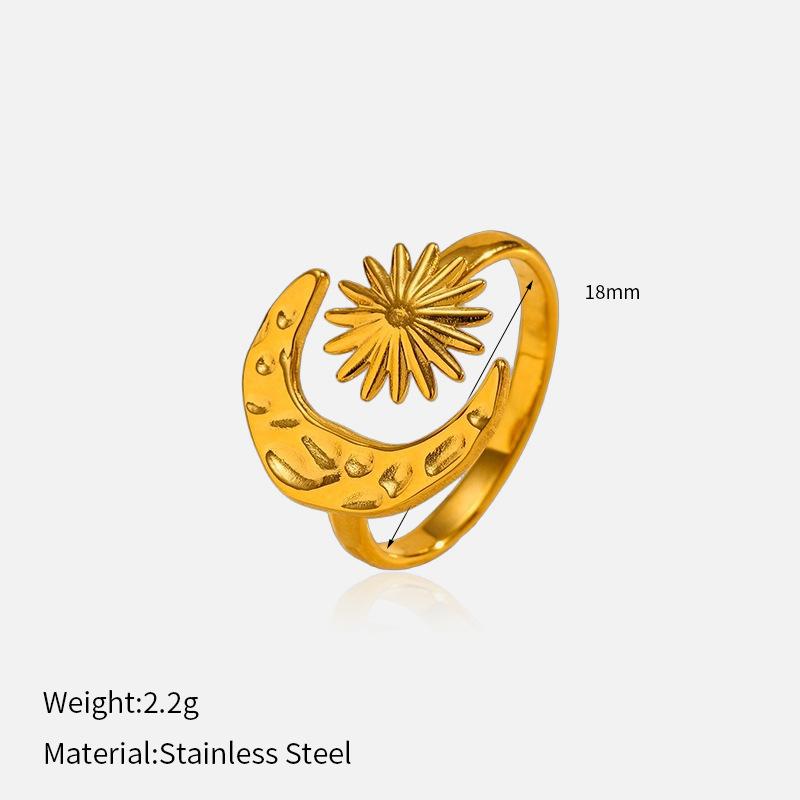 

INS Style Sun Moon Titanium Steel Ring Luxury Premium Open Adjustable Band Ring 18K Gold Stainless Steel Jewelry 1