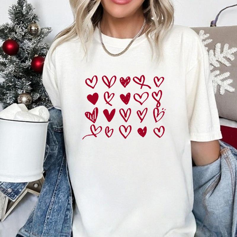 Maycaur Fashion Unisex T Shirt Love Heart Printed T Shirt Casual Red Tops 90s Valentines Shirt Female Harajuku Graphic Tshirt