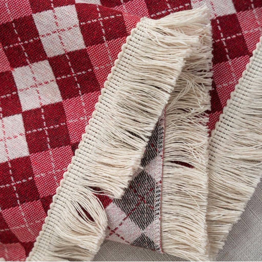 Sofa Towel Anti-cat Scratch Jacquard Red Plaid Festive Holiday Thick Sofa Blanket Sofa Cover