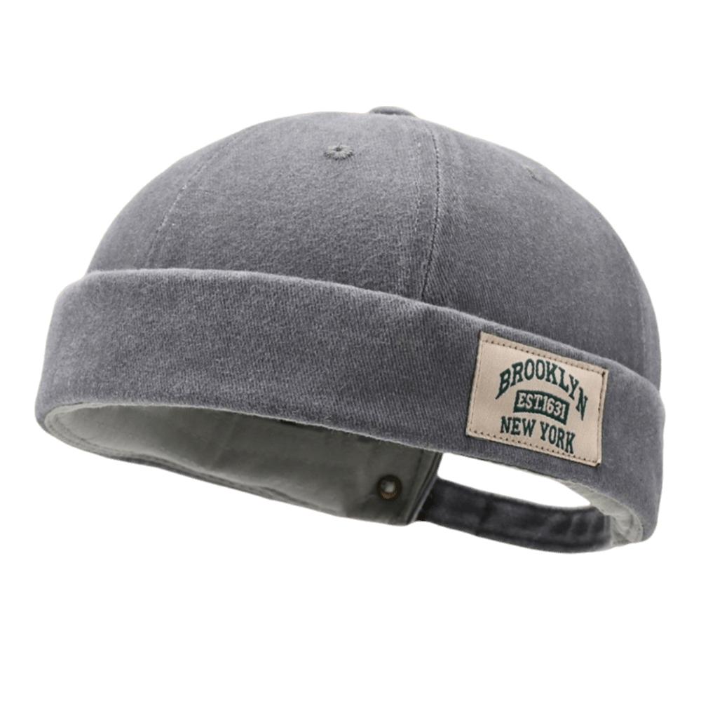 Unisex Washed Denim Melon Skin Hat Solid Color Dome Beanie Hat Brimless Adjustable Street Hat Outdoor серый