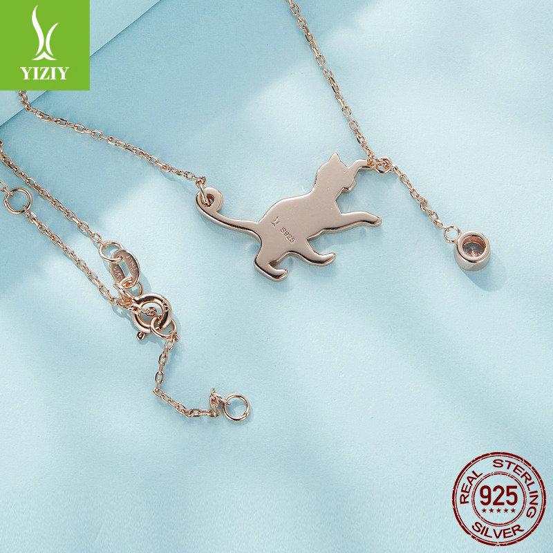 Fashion Cute Kitten S925 Sterling Silver Lady, Niche Design Naughty Cat Collarbone Chain Jewelry