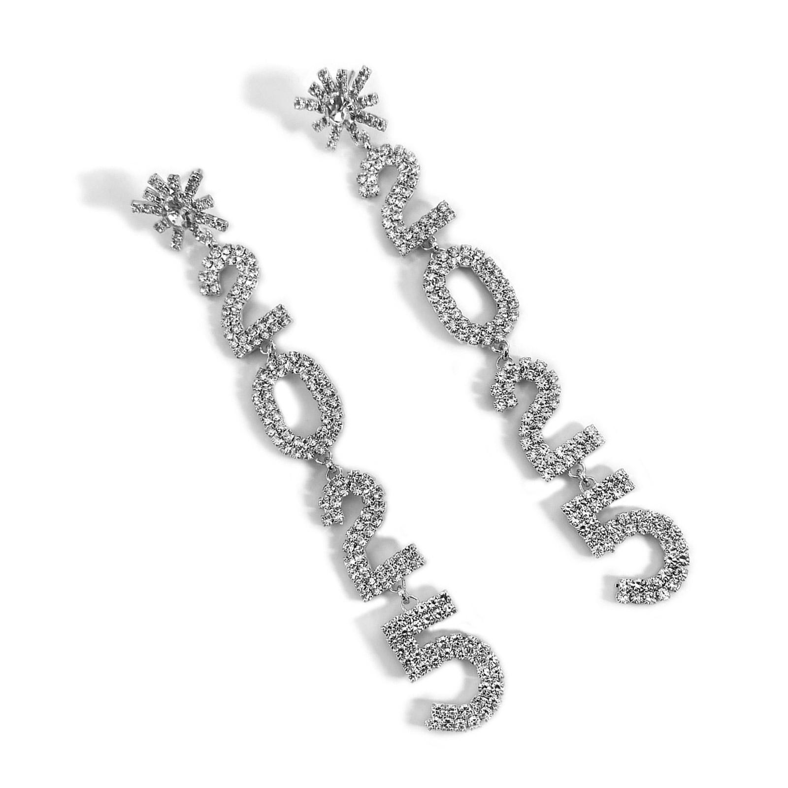 

Преувеличенные серьги-подвески 2025 года, серьги-подвески для новогодней вечеринки, модные блестящие аксессуары с дизайном из страз серебряный