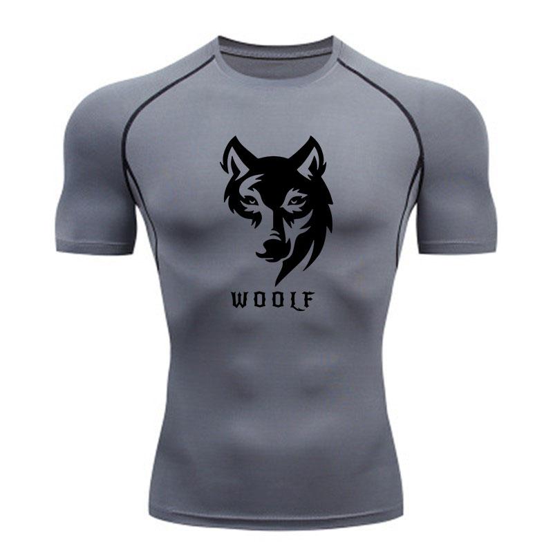 Men's Compression Workout T-Shirt, Stylish Wolf Graphic Shor