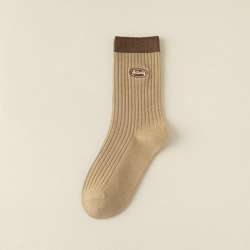 Maillard Women's Striped Mid-Calf Cotton Socks - Trendy Autumn/Winter Pile In Coffee Color